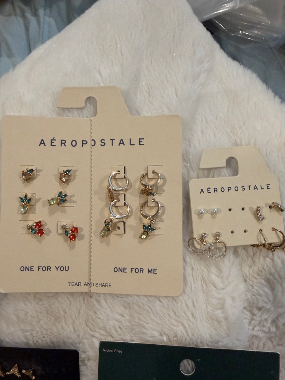 Aeropostale Mixed Gold Tone Earrings with Red, Green, Blue Accents